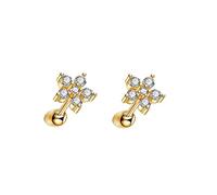 Lirzxin - arete de oro de 9 quilates para mujer, diseño de flor con moissanita redonda para cartílago de hélice para mujer, color dorado, Una talla, Oro amarillo de 9 quilates, Moissanita