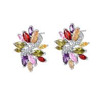 Lirzxin - arete de tuerca de oro de 18 quilates para mujer, flor con peridoto marquesa, citrino, amatista, vidrio rosa, rubí, hélice, cartílago, para mujer, oro blanco, Una talla, Oro blanco