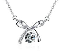 Lirzxin Cadena de oro blanco de 18 quilates 750 para mujer, colgante para mujer, 45 cm, elegante nudo de arco con forma de nudo redondo de diamante creado para mujer, oro blanco