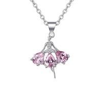 Lirzxin Cadena para mujer de oro blanco de 18 quilates 750, colgante para mujer, 45 cm, niña bailando con gotas de agua, zafiro rosa creado y cadena de diamantes creados para mujeres nupciales de oro