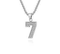 Lirzxin Collar colgante mujer hombre acero inoxidable, cadenas collares colgante mujer hombre hip hop número 7 con circonitas blancas cadena collar plata
