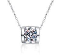 Lirzxin Collar con colgante de oro de 9 quilates para mujer, gargantilla con dije delicado, diseño clásico con cadena de diamantes redondos de laboratorio de 1 quilate, para mujer, oro blanco