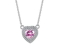 Lirzxin Collar de oro de 14 quilates para mujer, gargantilla delicada de lujo, corazón de zafiro rosa de laboratorio con cadena de diamantes de laboratorio para mujer, oro blanco