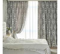 Lirzxin Cortinas opacas, cortinas opacas con ganchos, juego de 2 unidades, color gris, doble capa y encaje bordado de flores con volantes, para salón o dormitorio, 300 x 270 cm (ancho x alto)