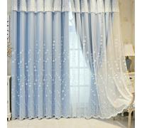 Lirzxin Cortinas opacas de 138 cm de largo, cortinas opacas con ganchos, juego de 2 unidades, color azul claro, doble capa, monocolor y encaje, bordado de flores, para salón dormitorio, 96 x 138 cm