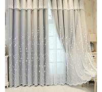 Lirzxin Cortinas opacas de 229 cm de largo, cortinas opacas con ganchos, juego de 2 unidades, color gris claro, doble capa, lisos y encaje, bordado de flores, para salón dormitorio, 137 x 229 cm