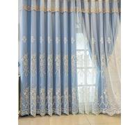Lirzxin Cortinas opacas para sala de estar, 2 paneles de 96 pulgadas de largo, cortinas opacas para ventana, con gancho de doble capa, color sólido, bordado de flores, con lazo, color azul, 101,6 x