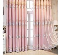 Lirzxin - Cortinas opacas térmicas aislantes de ganchos, estilo europeo, doble capa, lisa y flores, bordadas, encaje, cortinas, dormitorio, salón, rosa, 107 x 160 cm