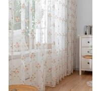 Lirzxin Cortinas transparentes para dormitorio, juego de 2 paneles de 183 cm de largo, cortinas transparentes con gancho bordado simple de flores y hojas para sala de estar, blanco, rosa y verde, 101