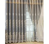 Lirzxin - Juego de 2 cortinas opacas, cortina opaca, ventana con ganchos, pajarita bordada, encaje y lisa, doble capa, cortinas, dormitorio, salón, interior, 137 x 229 cm, color azul marino