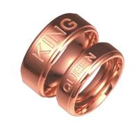 Lirzxin Juego de anillos de compromiso para hombre y mujer, de acero inoxidable a juego, para parejas, redondos, pulidos, 6/8 mm, King Queen, oro rosa, Women Size T 1/2 & Men Size L 1/2, Acero
