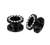 Lirzxin Pendiente dilatador Plug 10 mm, 2 unidades de acero quirúrgico con tornillo con circonita cúbica redonda individual ensanchada, color negro, 10 mm, 12mm, Acero inoxidable, No Gemstone