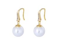 Lirzxin Pendientes colgantes de oro amarillo para mujer, perlas simples de oro amarillo de 14 quilates con moissanita redonda, aretes colgantes para mujeres, esposa, madre e hija, One Size, Oro