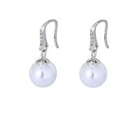 Lirzxin Pendientes colgantes de oro amarillo para mujer, perlas simples de oro amarillo de 14 quilates con moissanita redonda, aretes colgantes para mujeres, esposa, madre e hija, One Size, Oro blanco
