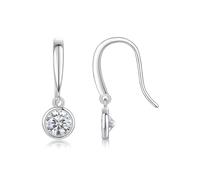 Lirzxin Pendientes colgantes de oro blanco para mujer, oro blanco de 14 quilates, clásicos, 5 mm, moissanita redonda de 0,5 quilates, aretes colgantes para mujeres, esposa, madre e hija, Oro blanco de