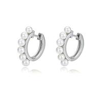 Lirzxin Pendientes de aro de oro amarillo para mujer, oro amarillo de 14 quilates, clásico clásico clásico círculo con perla, aretes de aro para mujer, madre, esposa, hija, Oro blanco de 9 quilates