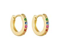 Lirzxin Pendientes de aro de oro amarillo para mujer, oro amarillo de 14 quilates, elegantes círculos de 10 mm con piedras preciosas creadas en laboratorio multicolor para mujeres, esposa, madre e