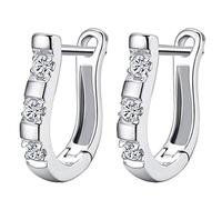 Lirzxin Pendientes de aro de oro real de 9 quilates para mujer, en forma de U con moissanita redonda blanca para mujer, oro blanco