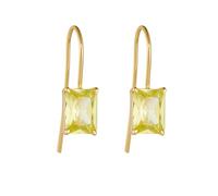 Lirzxin Pendientes de gota de oro amarillo para mujer, oro amarillo de 14 quilates, clásico solitario de 4 puntas, rectángulo, peridoto/corindón, 2 quilates, aretes colgantes para mujer, esposa, madre