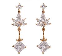 Lirzxin Pendientes de mujer de oro 750 de oro auténtico, pendientes largos de borla, hoja de marquesa y forma cuadrada, moissanita, pendientes de boda para novia, oro amarillo
