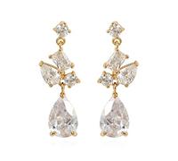 Lirzxin Pendientes de mujer de oro 750, pendientes de gota para mujer, hojas brillantes con gotas de agua, moissanita, pendientes largos de cumpleaños para novia, oro amarillo