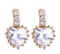 Lirzxin Pendientes de oro amarillo 585 para mujer, elegantes pendientes de corazón amatista, cumpleaños para novia, oro amarillo, Oro amarillo, Moissanita