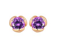 Lirzxin Pendientes de oro amarillo 750 de oro auténtico, para mujer, pétalos de rosa con moissanita, pendientes de boda para mujer, oro amarillo, Oro amarillo de 18 quilates (750), Amatista