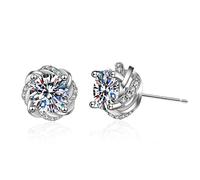 Lirzxin Pendientes de oro blanco 750 para mujer, pendientes clásicos trenzados con flor de moissanita, pendientes de boda para novia, oro blanco