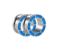 Lirzxin Piercing dilatador para oreja, 10 mm, 2 unidades, acero quirúrgico, con tornillo único, redondo, hueco con ópalo, pendientes dilatadores, color plateado y azul, 10 mm, 22mm, Acero inoxidable