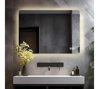 LISA Espejo de baño con luz LED 80 x 60 cm Espejos Decorativos de Pared Grande 800 x 600 mm Regulable con táctil, Blanco cálido/Blanco frío, antiniebla