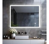 LISA Espejo de baño LED con luz 60 x 50 cm Espejo de baño Grande 500 x 600 mm iluminación con táctil, Espejo de Pared para Regulable, Blanco frío, Inodoro, Rectangular