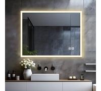 LISA Espejo de baño LED con luz 80 x 60 cm Espejo de baño Grande 800x600 mm iluminación con táctil, Espejo de Pared para Regulable, Blanco cálido/Blanco frío, luz antiniebla