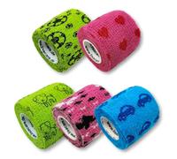 LisaCare Fixierbinde 5cmx4,5m - Set of 5 Colorful With Motifs | Cohesive Bandage | Wound dressing | Vendaje de yeso | Yeso infantil | Material de vendaje elástico