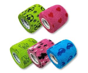 LisaCare Fixierbinde 5cmx4,5m - Set of 5 Colorful With Motifs | Cohesive Bandage | Wound dressing | Vendaje de yeso | Yeso infantil | Material de vendaje elástico