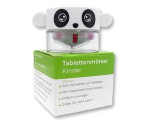 LisaCare Pastillas mortero - 5 x 4 cm medicamentos mortero para niños - Mortero para pastillas con pastillero en la tapa para casa y de viaje (diseño de panda)