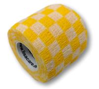 LisaCare Vendas de gasa autoadhesivas, 2 rollos de 5 cm de ancho, protección médica para piernas para mascotas y caballos, cohesiva, elástica, gran selección de colores y diseños (cuadros amarillos)