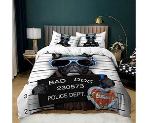 LISaINmAy Juego de funda nórdica para cachorro, sin planchar, con gafas, funda nórdica, juego de ropa de cama, 3 piezas con cierre de cremallera + 2 fundas de almohada (doble (200 x 200 cm), perro 01)