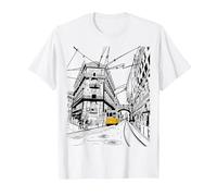 Lisboa City Portugal - Amante de los Viajes de Tren Amarillo Dibujado a Mano Camiseta, Hombre, Blanco, M