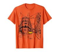 Lisboa City Portugal - Amante de los Viajes de Tren Amarillo Dibujado a Mano Camiseta, Hombre, Naranja, XL