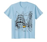 Lisboa City Portugal - Amante de los Viajes de Tren Amarillo Dibujado a Mano Camiseta, Niños, Azul Bebé, 12 años