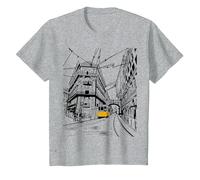 Lisboa City Portugal - Amante de los Viajes de Tren Amarillo Dibujado a Mano Camiseta, Niños, Gris Jaspeado, 3 años