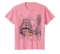 Lisboa City Portugal - Amante de los Viajes de Tren Amarillo Dibujado a Mano Camiseta, Niños, Rosado, 3 años