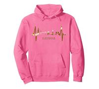 Lisboa Horizonte Latido Corazón Bandera De Portugal Skyline Sudadera con Capucha, Unisex para Adultos, Rosa Brillante, XL