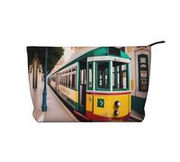 Lisbon - Bolsa de maquillaje de pana con patrón de tranvía, organizador de viaje, bolsa de aseo personal, color negro, talla única, NEGRO, One Size