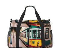 Lisbon - Bolsa de viaje con diseño de tranvía con cremalleras y asas, bolsa de lona plegable grande para vacaciones familiares, Black, Talla única