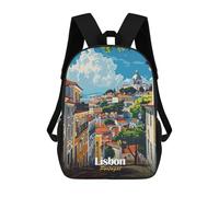 Lisbon, Portugal Cityscape Illustration Mochilas Mochilas Infantiles Mochila Escolar Mochila Escolar Infantil Impresa En 3D Mochilas De Viaje De Moda Para Niños De Primaria Y Secundaria 17inch