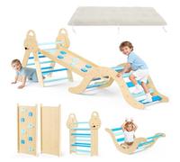 Lischwert Montessori 7 en 1 Juego de estructura de escalada y arco de equilibrio de madera, incluye cojín, juego de interior para niños pequeños, juguetes de habilidades motoras para promover el