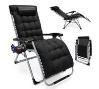 Lischwert Sillas Garden Zero Gravity, capacidad de carga de 440 libras, reclinables de jardín de textileno resistente, reposacabezas ajustable, soporte para tazas y teléfono, tumbonas plegables para