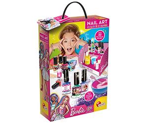 Lisciani - Barbie Color Change - Esmaltes de Uñas para Crear - Desde 5 Años | Taller de Manicura - Base, Pigmentos, Purpurina, Espátula, Pincel y Frascos - Tono que Cambia con Agua y Luz - Pegatinas