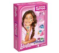 Lisciani - Barbie - Estudio de Tatuajes Brillantes - Desde 5 Años | Set Creativo de Belleza - Gemas Adhesivas, Purpurina, Pincel y Plantillas - Diseñar sus Propios Tattoos - Efecto Temporal